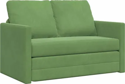 A green sofa bed shown from the front.