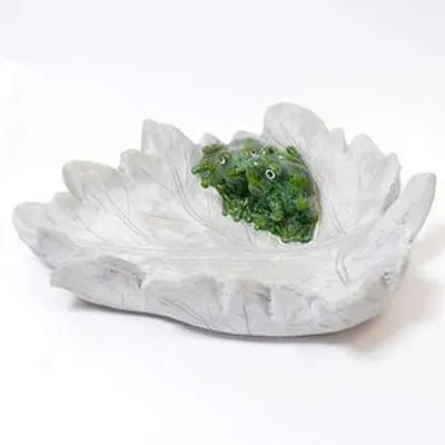 Produktbild von Vogeltränke Vogelbad großes Blatt mit 2 Fröschen creme 34 x 40 cm