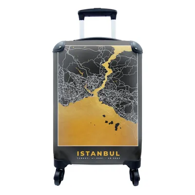 Produktbild von MuchoWow® Koffer Handgepäck Trolley Rollkoffer Kleine Reisekoffer mit 4 Rollen - Istanbul - Karte - Gold - Stadtplan - Karte - Cabin Size < 55x40x23 cm & 55x40x20 cm - Fotokoffer - Kabinenkoffer - Boardgepäck - Reise-Box - Reisekoffer - Reisegepäck - Koffer mit Bild - Trolley für Kinder