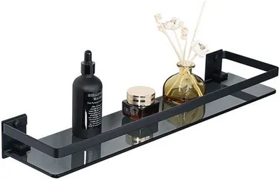 Produktbild von Unyqoos® schwarze Duschablage aus Edelstahl – platzsparendes Duschregal für Shampoo & Seife, rostbeständig, Montage mit Schrauben