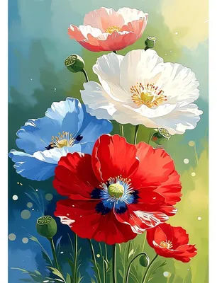 Image de Kit de peinture diamant "Coquelicots", 5D, DIY, pour adultes, 30x40 cm