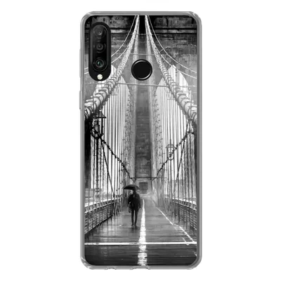 Produktbild von MuchoWow® Handyhülle Schutzhülle Hülle für Huawei P30 Lite Brooklyn Bridge während des Regens in Schwarz und Weiß Silikon Softcase Handy Hülle - Handyhülle
