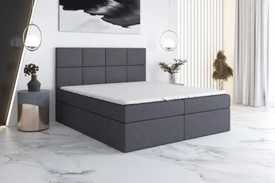 Produktbild von Boxspringbett VAR 120 x 200 mit 2 Bettkästen, Bonell-Matratze und Topper. Farbe: Grau.