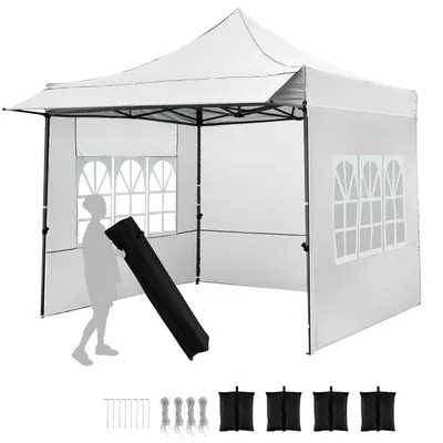 Produktbild von KOMFOTTEU Pavillon 3x3m, Pop Up Partyzelt mit 3 Seitenteilen, 3-Fach höhenverstellbarer Faltpavillon mit 4 Sandsäcke, Sonnenschutz, Gartenpavillon mit Rolltasche, Gartenzelt für Party & Camping