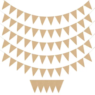 Image de Guirlande de fanions d'extérieur, couleur marron, 20 mètres, résistante aux intempéries, lot de 5, guirlande en jute pour décoration de mariage et de jardin