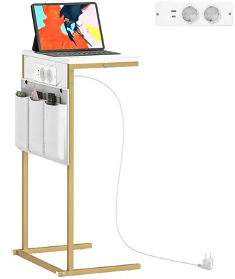 Image de Table d'appoint avec station de recharge - Table console - 2 ports USB + 1 port USB-C - Bois - Pour salon - Blanche
