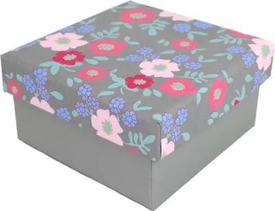 Produktbild von Geschenkkarton in verschiedenen Größen grau mit Frühlingsblumen
