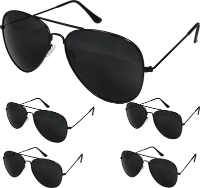 Produktbild von 5er Set Pilotenbrillen Schwarz - Coole Deko-Brillen für Fasching, JGA, Mottoparty, Festival & Karneval Partybrillen