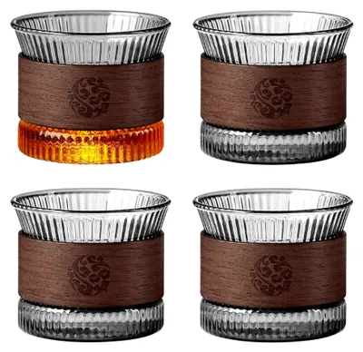Produktbild von Espressotassen Set: 4 Stück 180 ml Kaffeetassen aus Glas mit Massivholzring