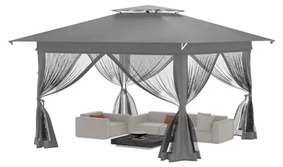 Immagine prodotto di Tenda pop-up 4x4 metri, ideale per eventi invernali, stabile, con tetto regolabile in altezza, doppio tetto e zanzariera, colore grigio argento
