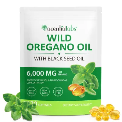 Immagine prodotto di Olio di origano 120 capsule molli 6000 mg 300 mg di olio di origano 200 mg di olio di cumino nero