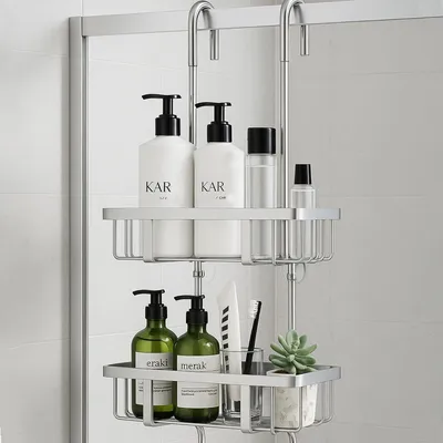 Produktbild von Duschkorb 57 cm, 4 Saugnäpfe, Edelstahl, silber, für Badezimmer