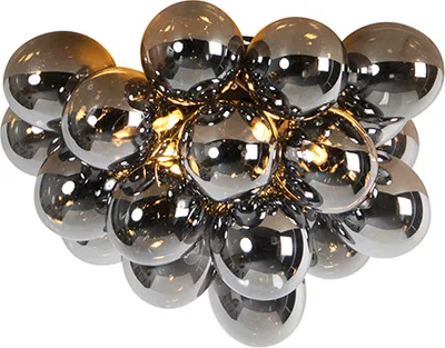 Produktbild von QAZQA - Design Deckenleuchte I Deckenlampe I Lampe I Leuchte schwarz mit Rauchglas 6 Lampen - Uvas I Wohnzimmer I Schlafzimmer - Kugel I Kugelförmig - LED geeignet G9