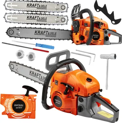 Produktbild von KRAFT&DELE | Benzin Kettensäge 5,7 PS +2 Schwert 16"/18" 2 Ketten + Ersatzstarter | Motorkettensäge Motorsäge Gartensäge