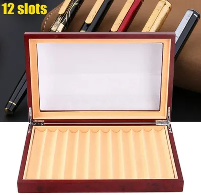 Produktbild von 12 Slots Stifthalterbox mit Vitrine Stiftebox Vitrine Holzkasten Pen Display Storage Box Holz Aufbewahrungsbox mit Glasfenster