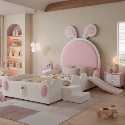 A child's bedroom with a themed bed.