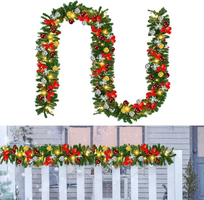 Obrázok produktu pre Yakimz vianočný veniec umelý, 5 m so 100 LED diódami teplými bielymi svetlami, vrátane dekoru, vianočný veniec umelý zelený veniec vianočná dekorácia vnútorné a vonkajšie veniec