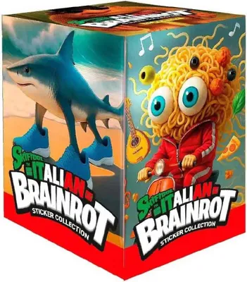 A 3D render of a product box for a sticker collection, featuring cartoonish characters.