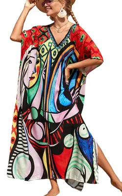 Image de Robe longue d'été pour femme, avec décolleté en V et motif floral
