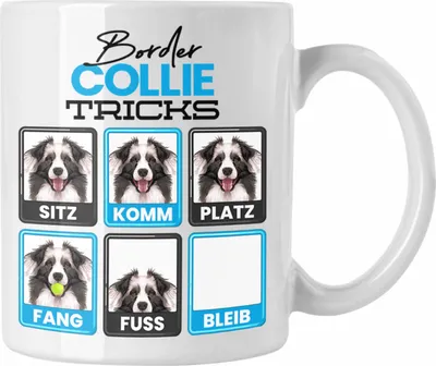 Produktbild von Trendation - Border Collies Besitzer Tasse Geschenk Lustiger Spruch Geschenkidee Border Collies Tricks Bleib (Weiß)