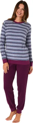 Produktbild von Damen Frottee Pyjama lang, Schlafanzug mit Bündchen und modischen Ringeln - 59892 ; lila , 44/46