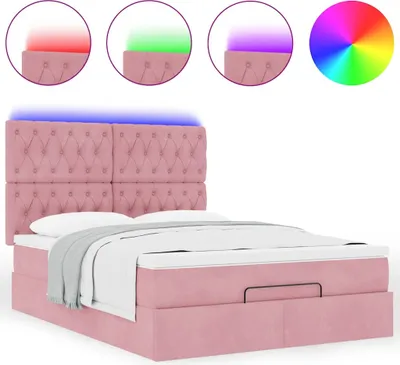Produktbild von Ottoman-Bett mit Matratzen & LEDs Rosa 140x190 cm Samt