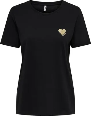Produktbild von ONLY Einfarbiges T-Shirt mit Brand Herz Basic Kurzarm Rundhals Top ONLKITA Größe: M