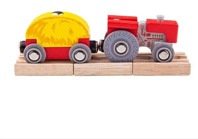 Productafbeelding van Bigjigs Rail: Rode tractor met aanhanger