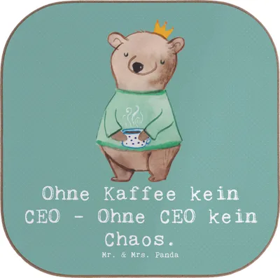 Produktbild von Mr. & Mrs. Panda Tischuntersetzer CEO ohne Chaos - Meeresbrise - Geschenk, Coaster, Arbeitsalltag, Berufe, Exekutivverantwortung, Design Untersetzer, Kaffee, für Gläser