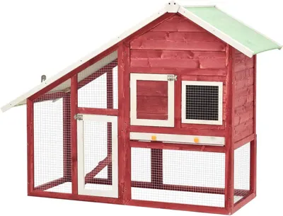 Produktbild von Kaninchenstall – Tiergehege aus Holz – Unterbringung für Haustiere – Zweistöckig – 140 x 63 x 120 cm – Rot und Weiß