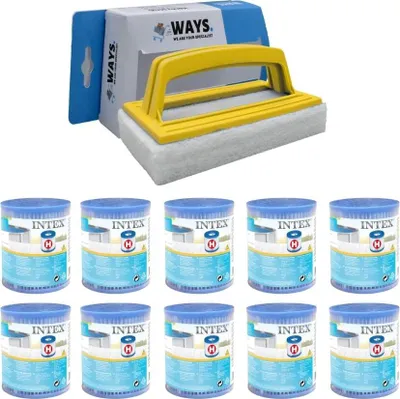 Produktbild von Intex - Sparpackung - H-Filter Passend für Filterpumpe 28602GS - 10 Stück & WAYS Scheuerbürste