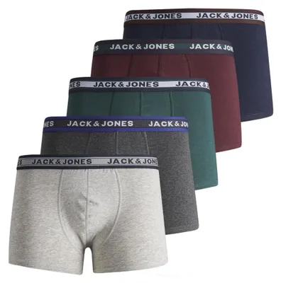 Immagine prodotto di JACK&JONES boxer bambino, confezione da 5 - JACOLIVER TRUNKS, cotone elasticizzato, logo in vita grigio/blu/verde/rosso 152
