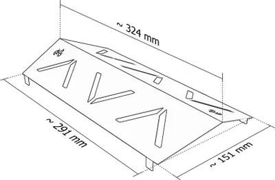 A line drawing of a metal grill accessory with dimensions indicated.