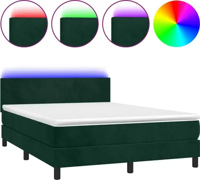 Produktbild von vidaXL Boxspringbett mit Matratze & LED Dunkelgrün 140x200 cm Samt
