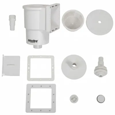 Produktbild von Poolskimmer Einbauskimmer Komplett Set| HECHT 30003 | 1 1/4 und 1 1/2 Zoll Anschlüsse | Einlaufdüse & Saugplatte |1 35 mm Auffangsieb