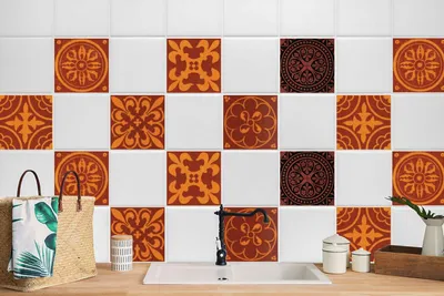 Produktbild von 24 Stück Laminierter Fliesen Für Bad Küche Fließen Nachbildung Klebefolie Orange Nachbildungation 20 x 20 cm