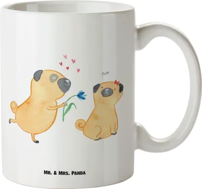 Produktbild von Mr. & Mrs. Panda Kaffeepott Mops Verliebt - Weiß - Geschenk, steingut tasse, großer, Keramiktasse, Knuffig, Hund, Große, Liebe, Sprüche, Haferl, weisse