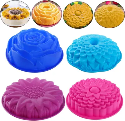 Produktbild von 4er Set runde Silikon-Backformen in Blumenform, 25cm, 23cm, 22cm, 20cm