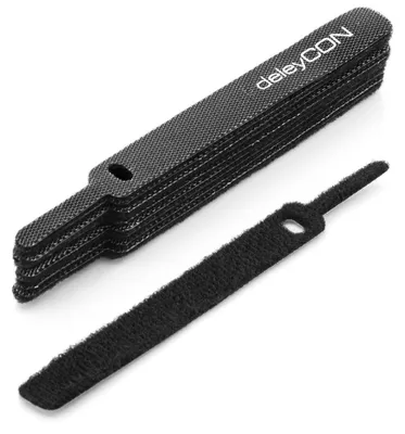 Produktbild von deleyCON Klett Kabelbinder 11,5cm Klettband 12mm, 10 Stück - Schwarz