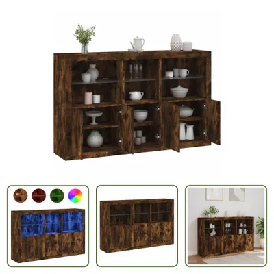 Produktbild von The Living Store Sideboard mit LED-Leuchten Räuchereiche 162x37x100 cm
