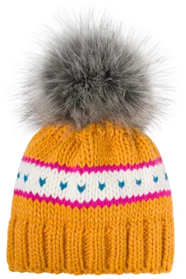 Produktbild von styleBREAKER Kinder Strick Bommelmütze mit Herzmuster und Thermo Fleece Futter, Winter Fellbommel Mütze, 3-5 Jahre 04024209