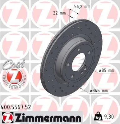 Produktbild von 2x ZIMMERMANN Bremsscheibe SPORT Z Hinten 400.5567.52