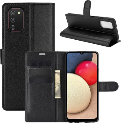 Produktbild von Schutzhülle für Samsung Galaxy A02s Case Handy Hülle Cover Case Schutztasche Wallet, Farbe:Schwarz