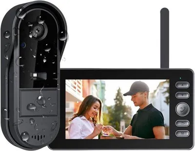 Image de Caméra de vidéosurveillance - avec écran 4,3 pouces - Interphone visuel sans fil pour l'intérieur - Vision nocturne - Fonction audio double