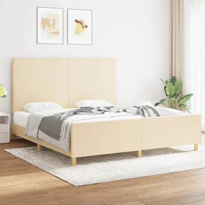 Image de vidaXL Cadre de lit avec tête de lit Crème 180x200 cm Tissu - Cadre de lit Avec Tête de lit - Cadre de lit - Lit Avec Tête de lit