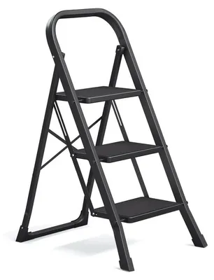 Produktbild von Klappbare Trittleiter mit 3 Stufen und Klappschutz | Schwarz | 43x67x98 cm