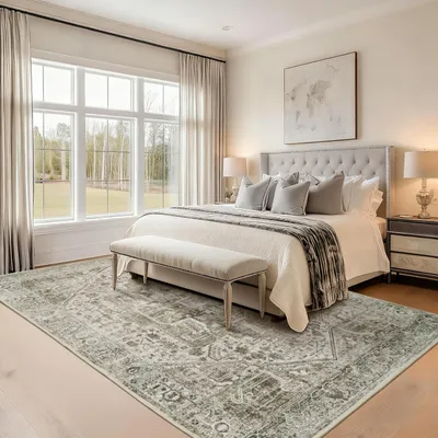Immagine prodotto di Tappeto 160 x 230 cm, color beige, antiscivolo, lavabile, a pelo corto, ideale per il soggiorno