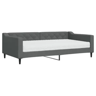 Zdjęcie produktu dla vidaXL Leżanka z materacem ciemnoszara 100x200 cm tkanina