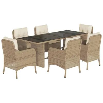 Produktbild von 7-tlg. Garten-Essgruppe mit Kissen Beige Poly Rattan