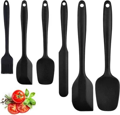 Image de Lot d'ustensiles de cuisine en silicone - 6 spatules et cuillères résistantes à la chaleur pour la cuisine et la pâtisserie